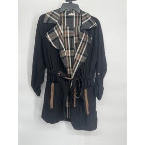 Mystree Womens Belted Black Jacket with Plaid lining Size M